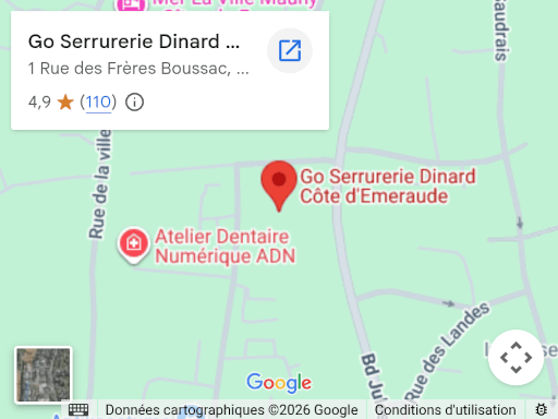 Carte de localisation de l'atelier Go Serrurerie au 1 rue des Frères Boussac à Dinard